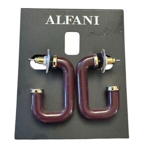 Alfani Gold Link Hoop Burgundy Earrings